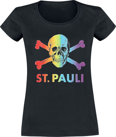 FC-ST.PAULI -FRAUEN-T-SHIRT-TOTENKOPF-REGENBOGEN