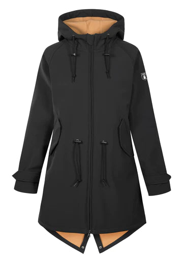 Derbe-Island Friese Black Doe Damen Softshell Mantel Schwarz Ocker